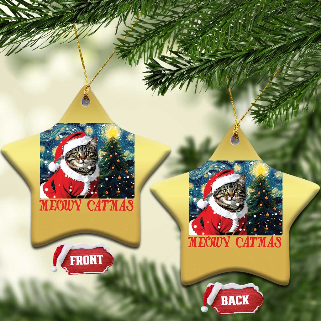 Santa Cat Xmas Christmas Ornament Meowy Catmas Starry Night Christmas Tree TS09 Star Gold Print Your Wear