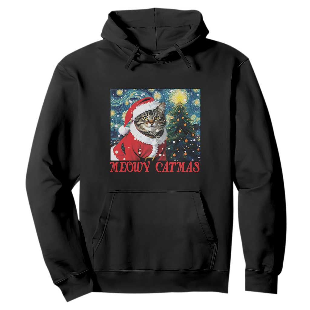 Santa Cat Christmas Hoodie Meowy Catmas Starry Night Christmas Tree TS09 Black Print Your Wear