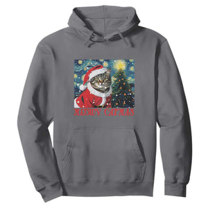 Santa Cat Christmas Hoodie Meowy Catmas Starry Night Christmas Tree TS09 Charcoal Print Your Wear