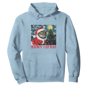 Santa Cat Christmas Hoodie Meowy Catmas Starry Night Christmas Tree TS09 Light Blue Print Your Wear