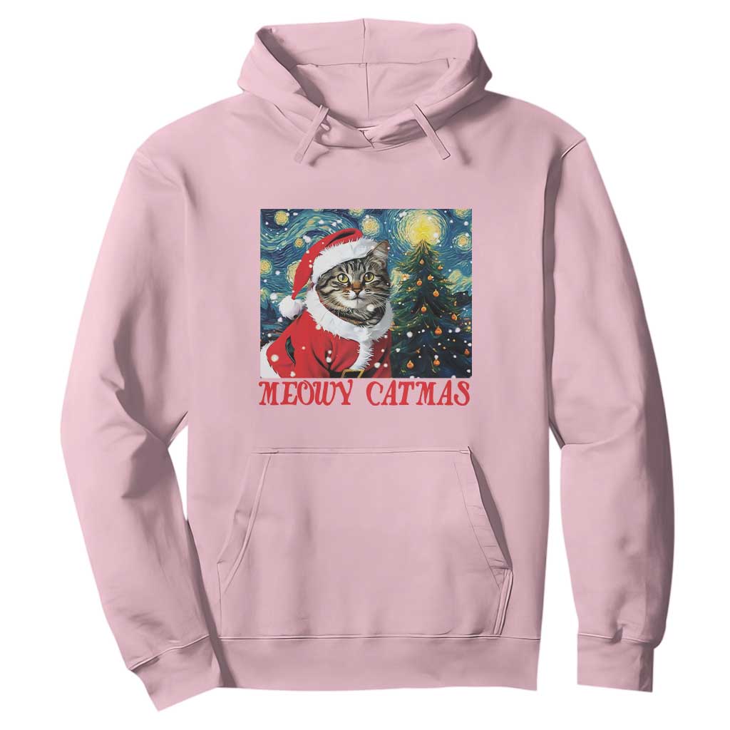Santa Cat Christmas Hoodie Meowy Catmas Starry Night Christmas Tree TS09 Light Pink Print Your Wear