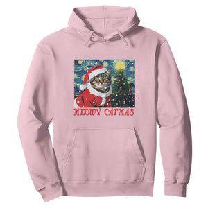 Santa Cat Christmas Hoodie Meowy Catmas Starry Night Christmas Tree TS09 Light Pink Print Your Wear