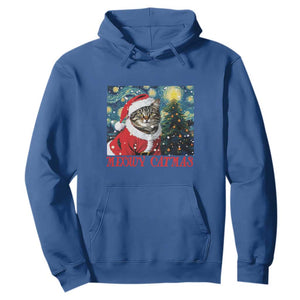 Santa Cat Christmas Hoodie Meowy Catmas Starry Night Christmas Tree TS09 Royal Blue Print Your Wear
