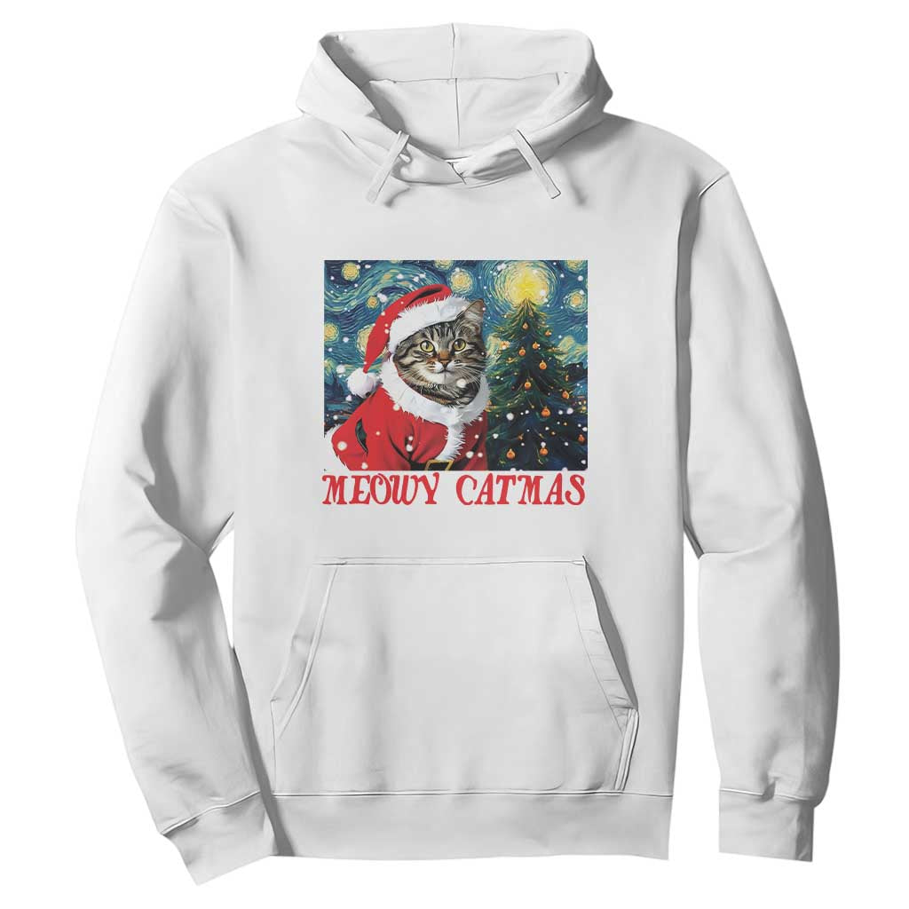 Santa Cat Christmas Hoodie Meowy Catmas Starry Night Christmas Tree TS09 White Print Your Wear