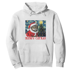 Santa Cat Christmas Hoodie Meowy Catmas Starry Night Christmas Tree TS09 White Print Your Wear
