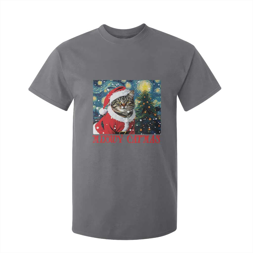 Santa Cat Christmas T Shirt For Kid Meowy Catmas Starry Night Christmas Tree TS09 Charcoal Print Your Wear