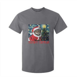 Santa Cat Christmas T Shirt For Kid Meowy Catmas Starry Night Christmas Tree TS09 Charcoal Print Your Wear