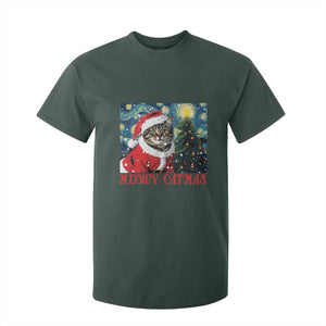 Santa Cat Christmas T Shirt For Kid Meowy Catmas Starry Night Christmas Tree TS09 Dark Forest Green Print Your Wear