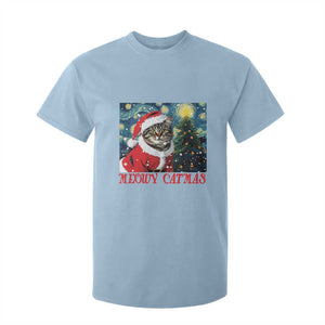 Santa Cat Christmas T Shirt For Kid Meowy Catmas Starry Night Christmas Tree TS09 Light Blue Print Your Wear