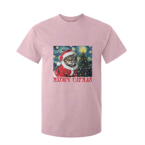 Santa Cat Christmas T Shirt For Kid Meowy Catmas Starry Night Christmas Tree TS09 Light Pink Print Your Wear