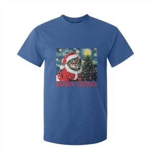 Santa Cat Christmas T Shirt For Kid Meowy Catmas Starry Night Christmas Tree TS09 Royal Blue Print Your Wear