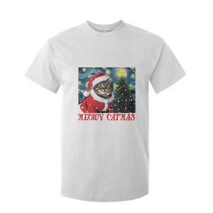 Santa Cat Christmas T Shirt For Kid Meowy Catmas Starry Night Christmas Tree TS09 White Print Your Wear