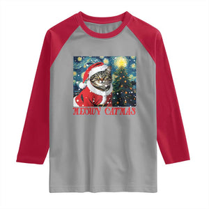 Santa Cat Christmas Raglan Shirt Meowy Catmas Starry Night Christmas Tree TS09 Sport Gray Red Print Your Wear