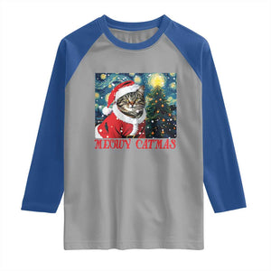 Santa Cat Christmas Raglan Shirt Meowy Catmas Starry Night Christmas Tree TS09 Sport Gray Royal Print Your Wear