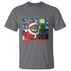 Santa Cat Christmas T Shirt Meowy Catmas Starry Night Christmas Tree TS09 Charcoal Print Your Wear
