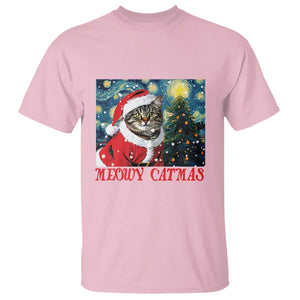 Santa Cat Christmas T Shirt Meowy Catmas Starry Night Christmas Tree TS09 Light Pink Print Your Wear