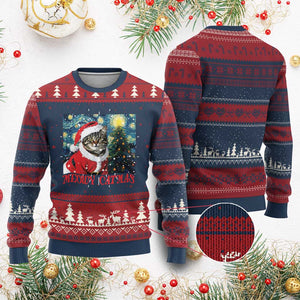 Santa Cat Xmas Ugly Christmas Sweater Meowy Catmas Starry Night Christmas Tree TS09 Burgundy Print Your Wear