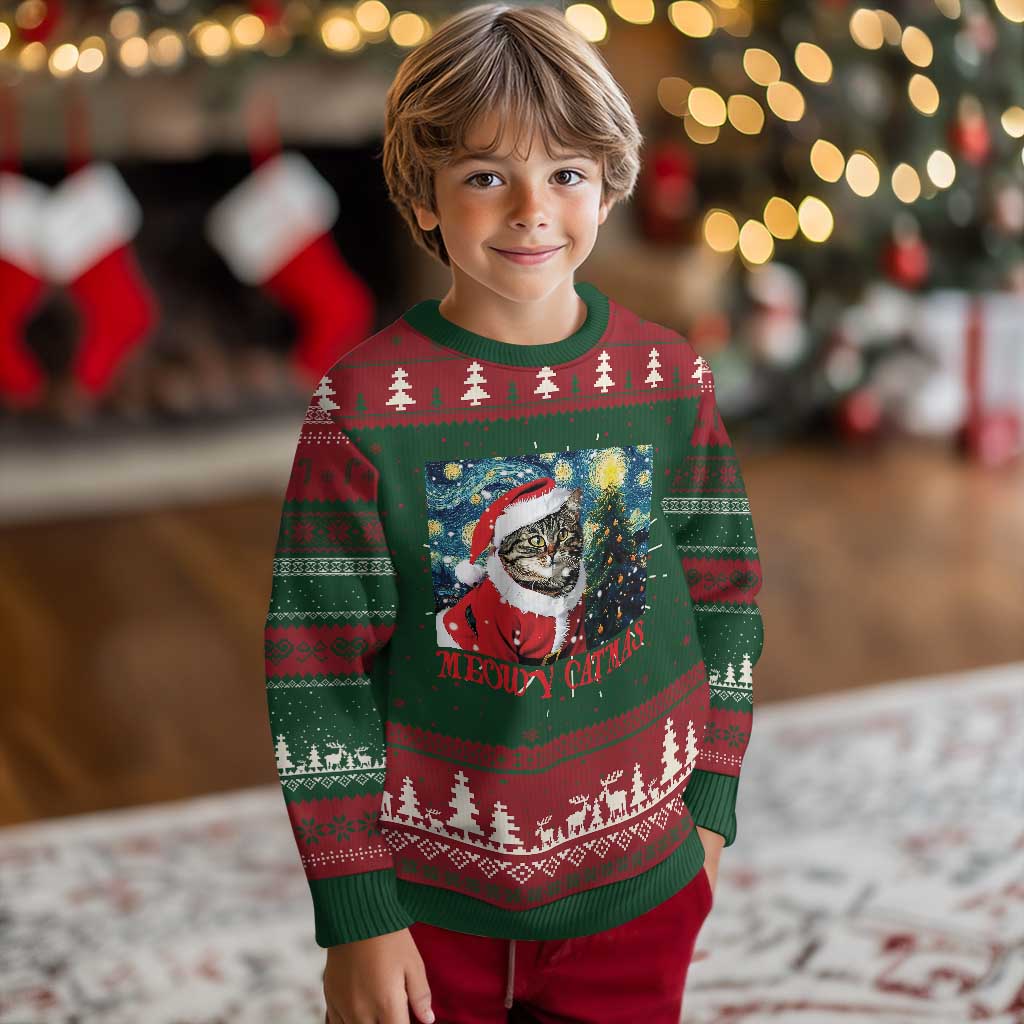 Santa Cat Xmas Ugly Christmas Sweater Meowy Catmas Starry Night Christmas Tree TS09 Christmas Print Your Wear