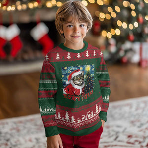 Santa Cat Xmas Ugly Christmas Sweater Meowy Catmas Starry Night Christmas Tree TS09 Christmas Print Your Wear