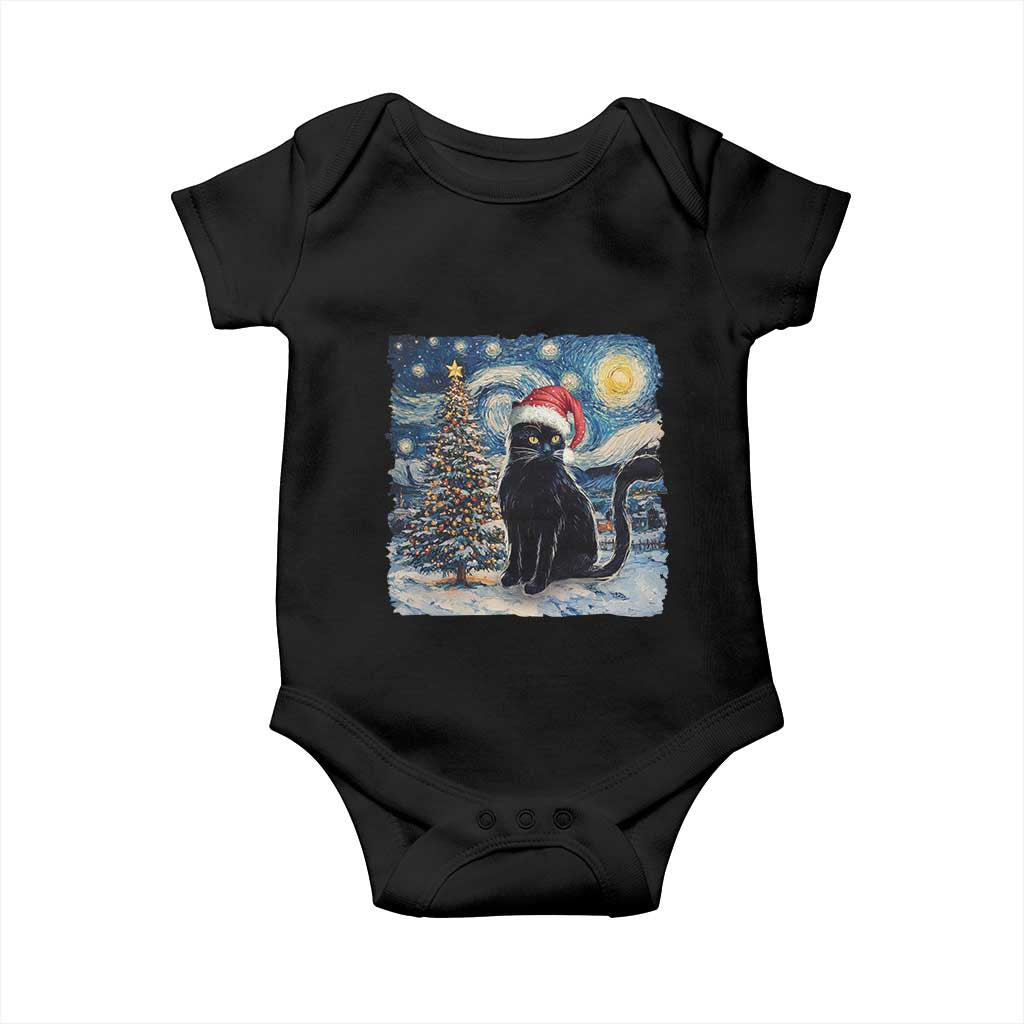 Christmas Black Cat Baby Onesie Meowy Catmas Starry Night Santa Cat TS09 Black Print Your Wear