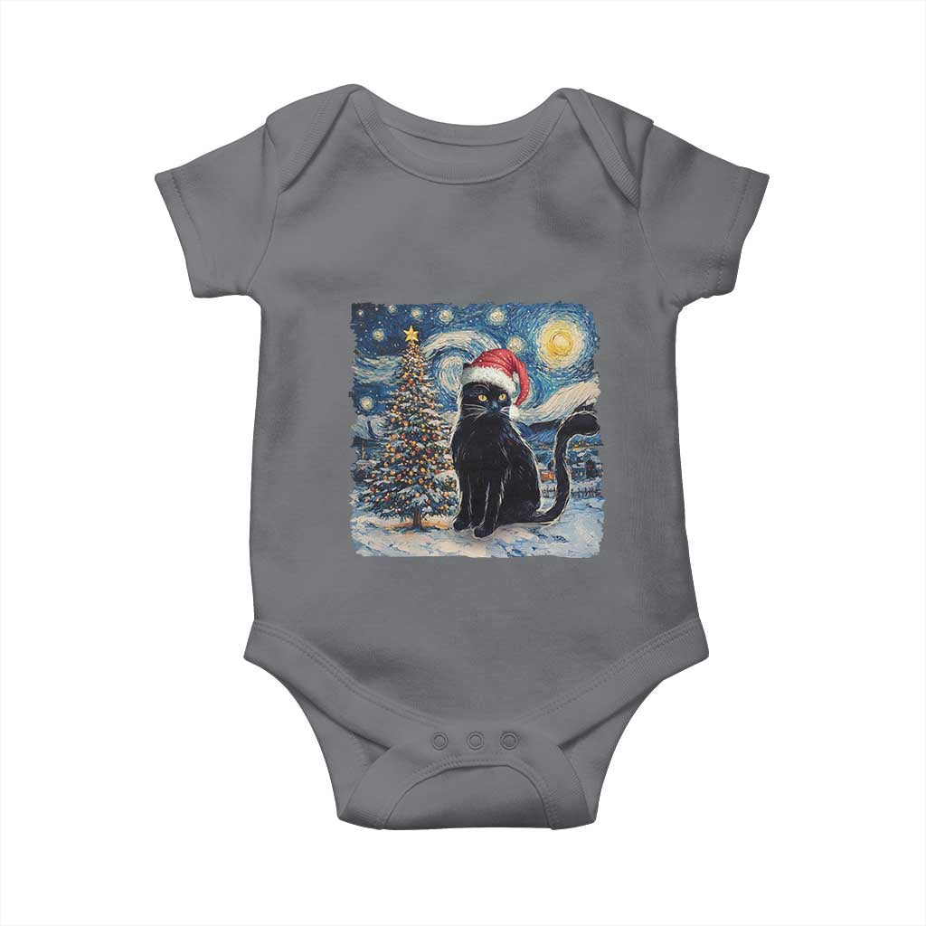 Christmas Black Cat Baby Onesie Meowy Catmas Starry Night Santa Cat TS09 Charcoal Print Your Wear