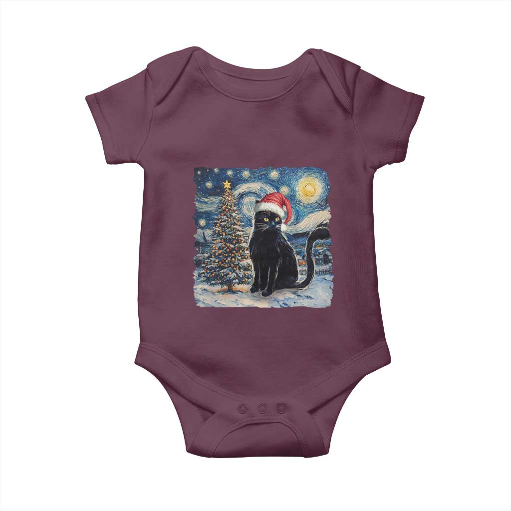 Christmas Black Cat Baby Onesie Meowy Catmas Starry Night Santa Cat TS09 Maroon Print Your Wear