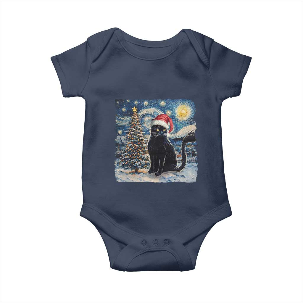 Christmas Black Cat Baby Onesie Meowy Catmas Starry Night Santa Cat TS09 Navy Print Your Wear