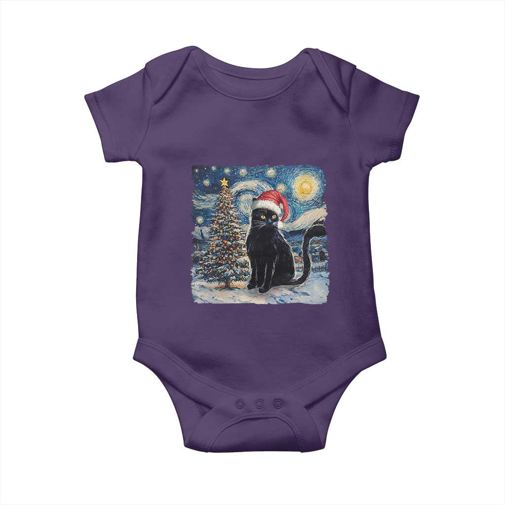 Christmas Black Cat Baby Onesie Meowy Catmas Starry Night Santa Cat TS09 Purple Print Your Wear
