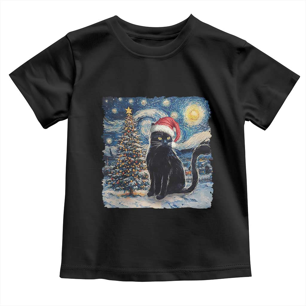 Christmas Black Cat Baby Shirt Meowy Catmas Starry Night Santa Cat TS09 Black Print Your Wear