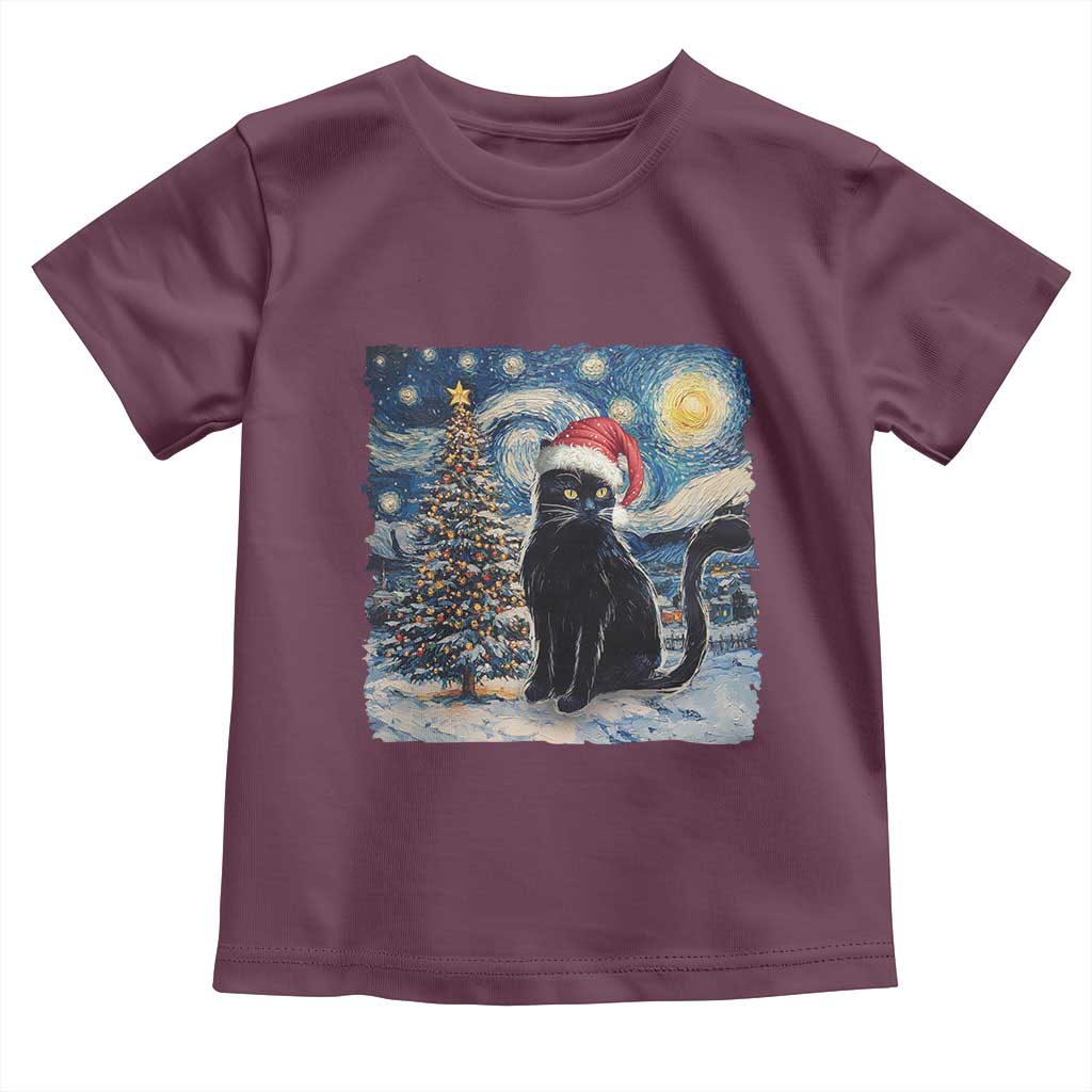 Christmas Black Cat Baby Shirt Meowy Catmas Starry Night Santa Cat TS09 Maroon Print Your Wear