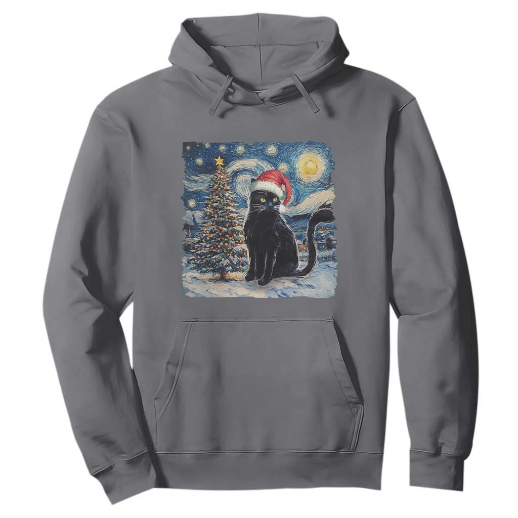 Christmas Black Cat Hoodie Meowy Catmas Starry Night Santa Cat TS09 Charcoal Print Your Wear