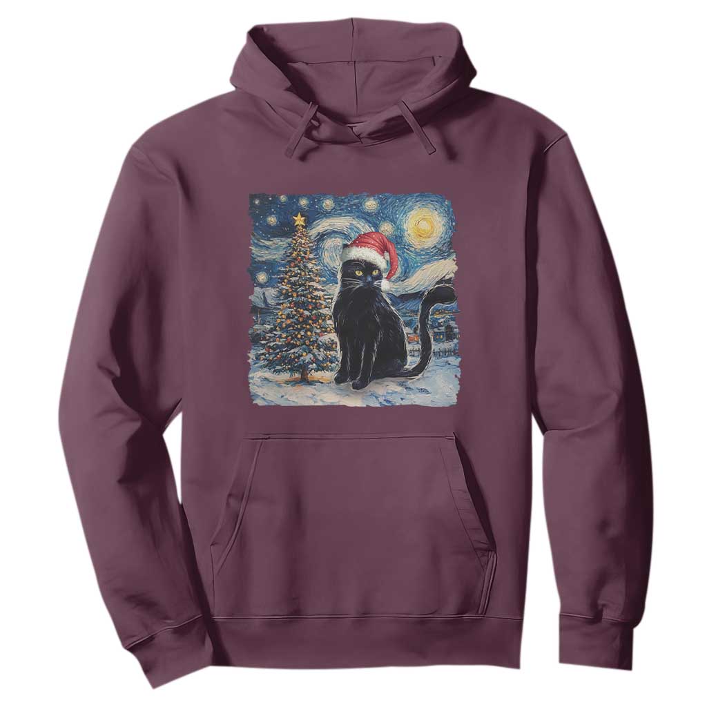 Christmas Black Cat Hoodie Meowy Catmas Starry Night Santa Cat TS09 Maroon Print Your Wear
