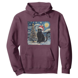 Christmas Black Cat Hoodie Meowy Catmas Starry Night Santa Cat TS09 Maroon Print Your Wear