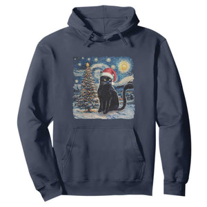 Christmas Black Cat Hoodie Meowy Catmas Starry Night Santa Cat TS09 Navy Print Your Wear