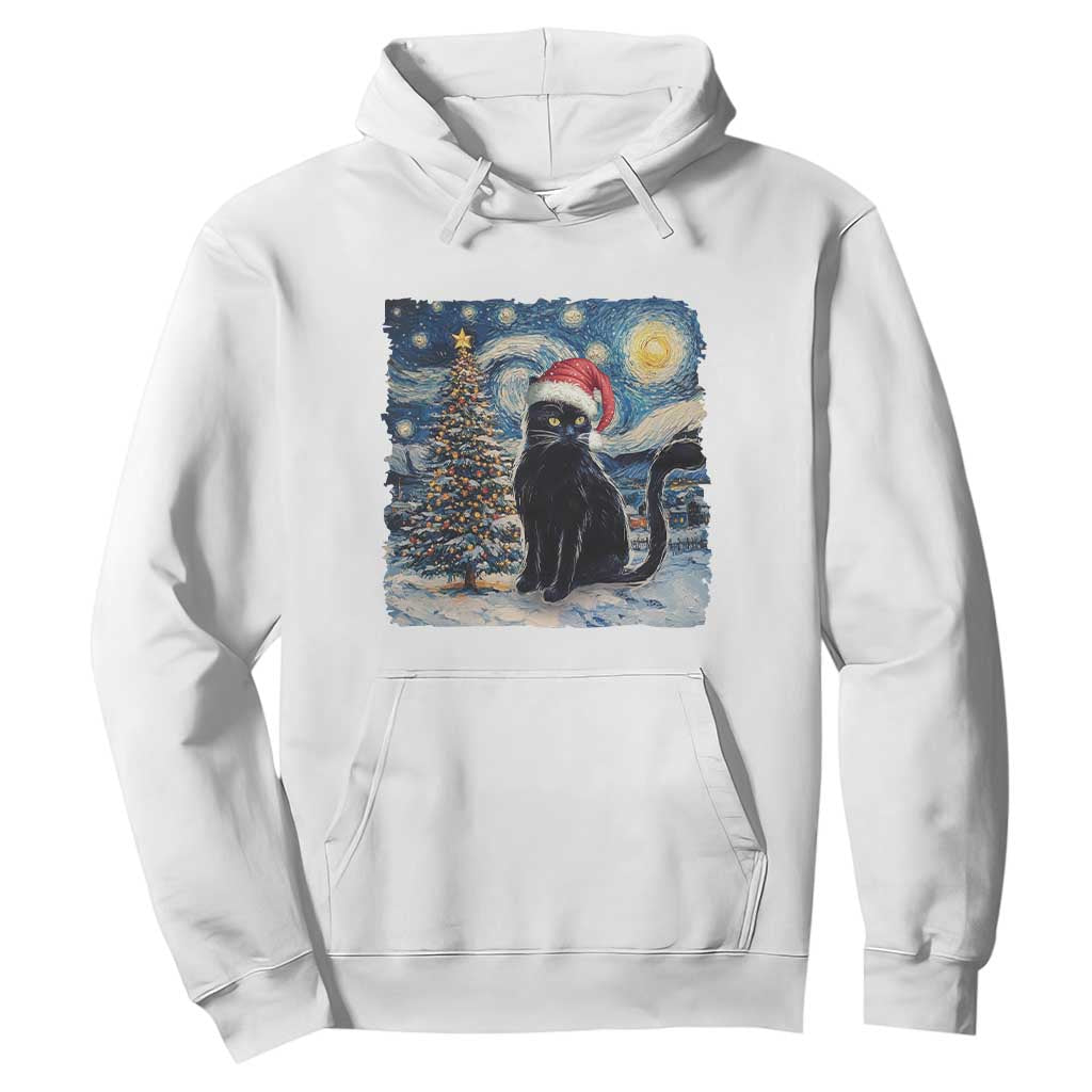 Christmas Black Cat Hoodie Meowy Catmas Starry Night Santa Cat TS09 White Print Your Wear
