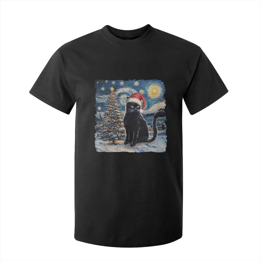 Christmas Black Cat T Shirt For Kid Meowy Catmas Starry Night Santa Cat TS09 Black Print Your Wear