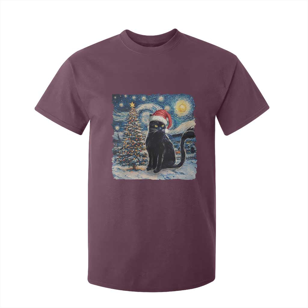 Christmas Black Cat T Shirt For Kid Meowy Catmas Starry Night Santa Cat TS09 Maroon Print Your Wear