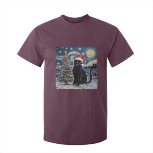 Christmas Black Cat T Shirt For Kid Meowy Catmas Starry Night Santa Cat TS09 Maroon Print Your Wear