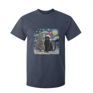 Christmas Black Cat T Shirt For Kid Meowy Catmas Starry Night Santa Cat TS09 Navy Print Your Wear