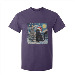 Christmas Black Cat T Shirt For Kid Meowy Catmas Starry Night Santa Cat TS09 Purple Print Your Wear
