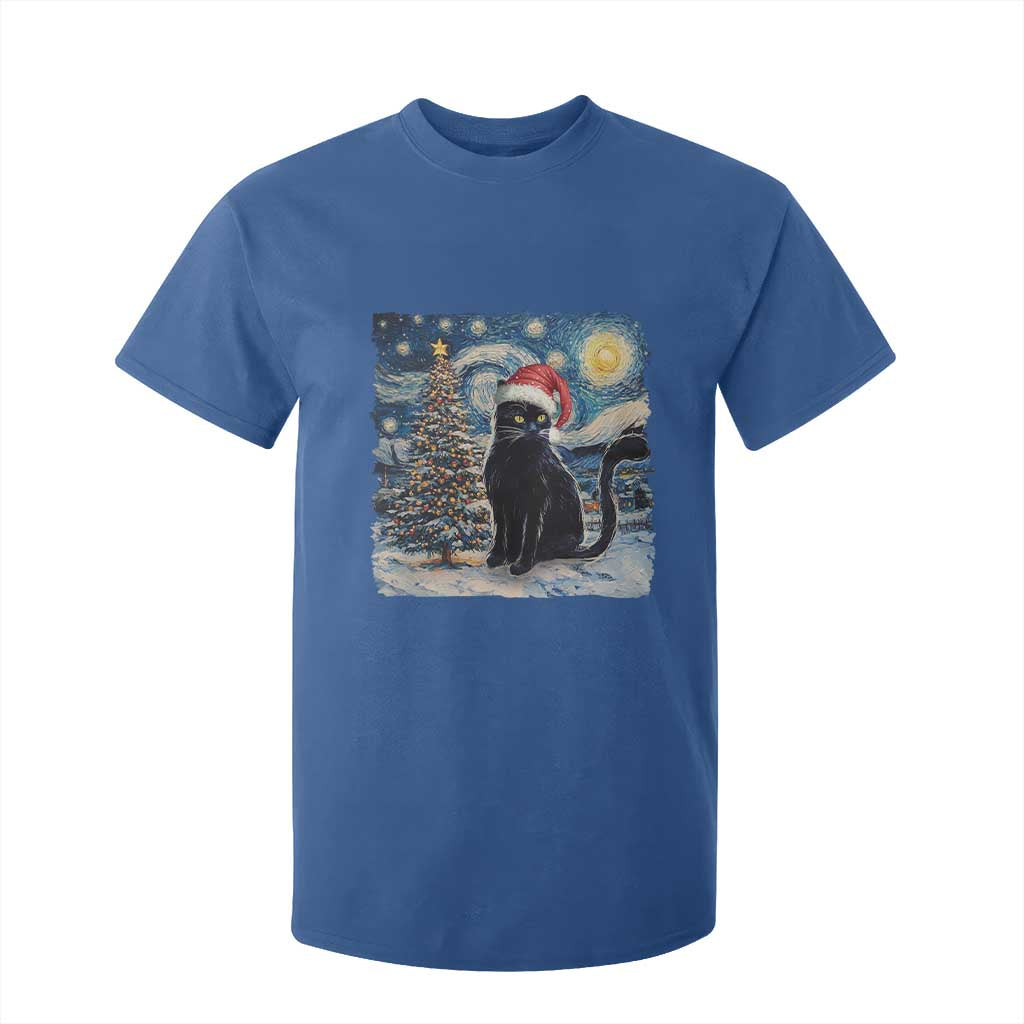 Christmas Black Cat T Shirt For Kid Meowy Catmas Starry Night Santa Cat TS09 Royal Blue Print Your Wear