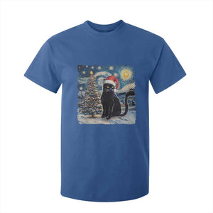 Christmas Black Cat T Shirt For Kid Meowy Catmas Starry Night Santa Cat TS09 Royal Blue Print Your Wear