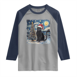 Christmas Black Cat Raglan Shirt Meowy Catmas Starry Night Santa Cat TS09 Sport Gray Navy Print Your Wear