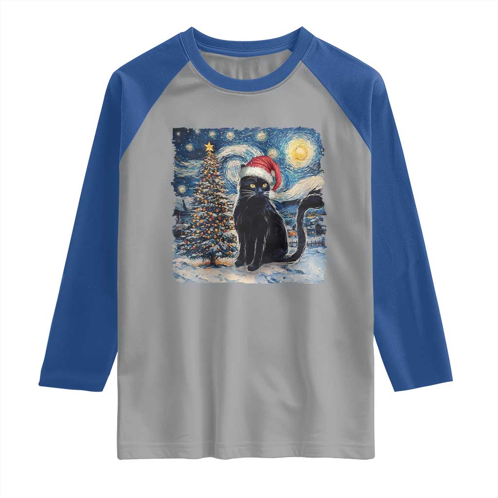Christmas Black Cat Raglan Shirt Meowy Catmas Starry Night Santa Cat TS09 Sport Gray Royal Print Your Wear