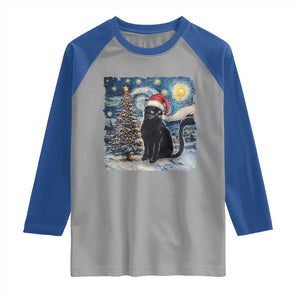 Christmas Black Cat Raglan Shirt Meowy Catmas Starry Night Santa Cat TS09 Sport Gray Royal Print Your Wear