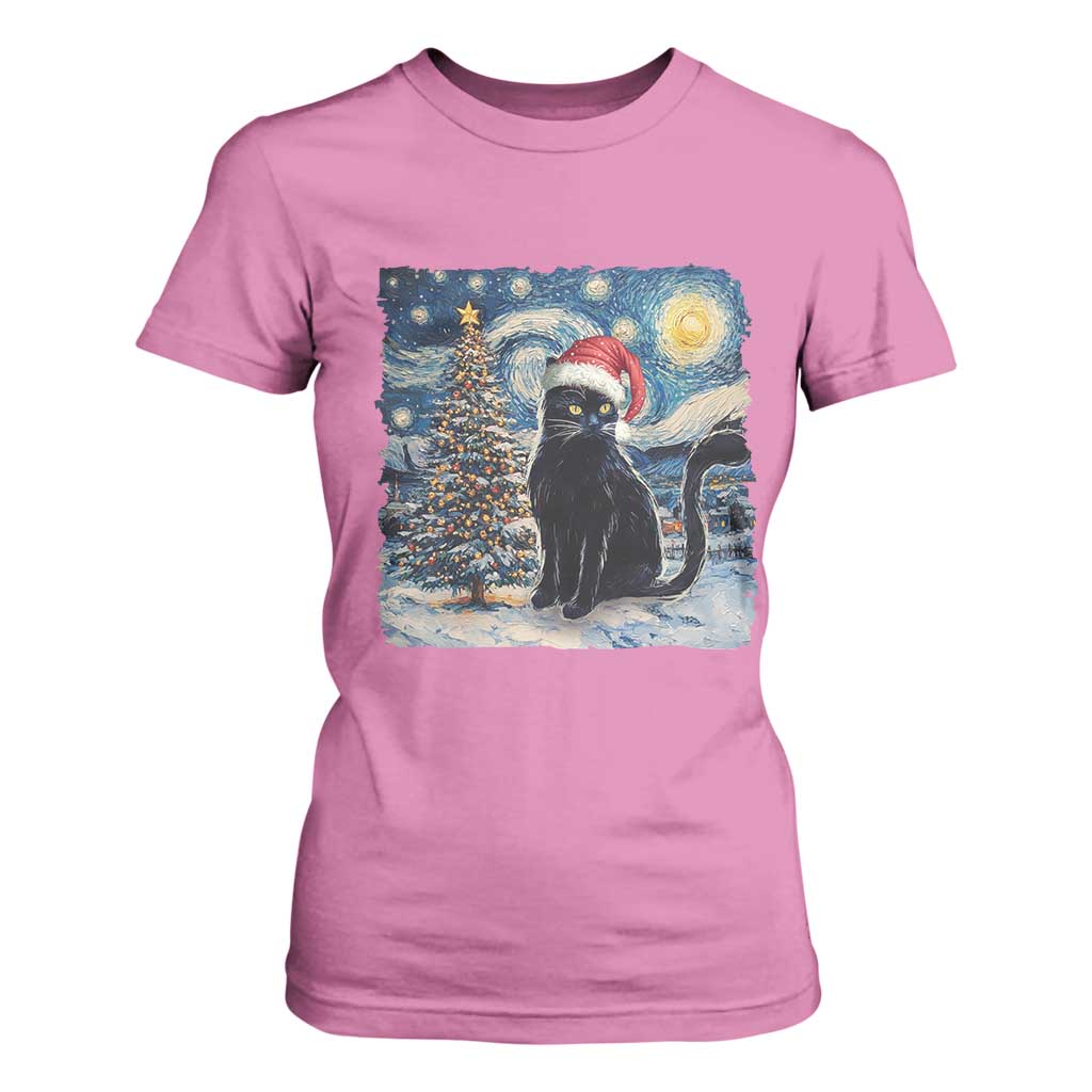 Christmas Black Cat T Shirt For Women Meowy Catmas Starry Night Santa Cat TS09 Azalea Print Your Wear