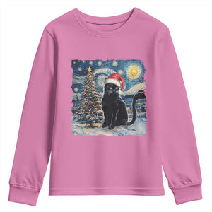 Christmas Black Cat Youth Sweatshirt Meowy Catmas Starry Night Santa Cat TS09 Azalea Print Your Wear