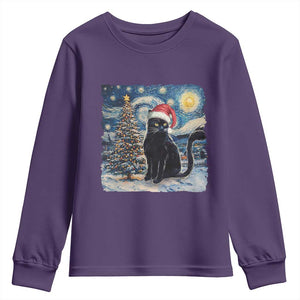 Christmas Black Cat Youth Sweatshirt Meowy Catmas Starry Night Santa Cat TS09 Purple Print Your Wear