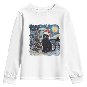 Christmas Black Cat Youth Sweatshirt Meowy Catmas Starry Night Santa Cat TS09 White Print Your Wear