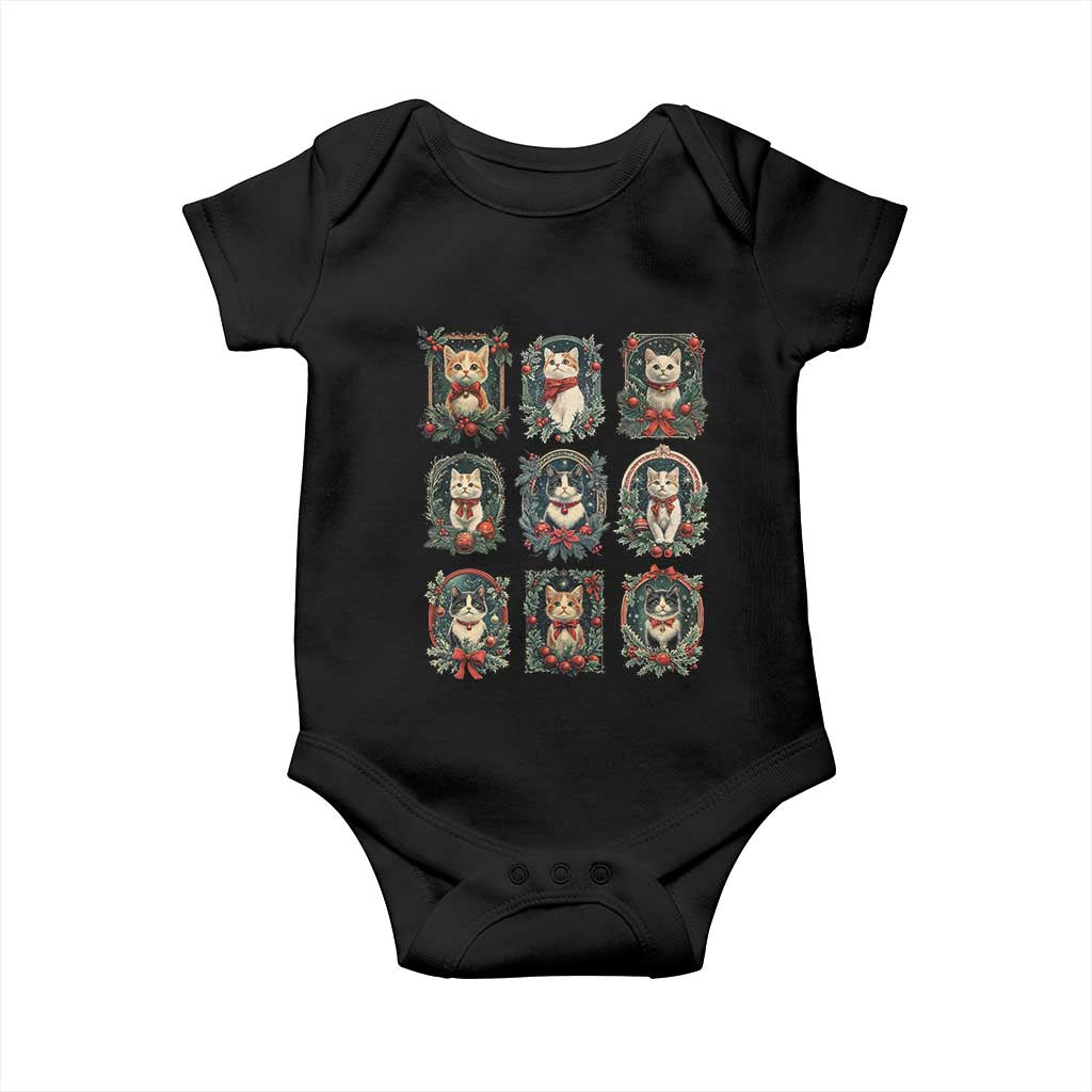 Christmas Cat Baby Onesie Vintage Kitten Victorian Holly Wreath TS09 Black Print Your Wear